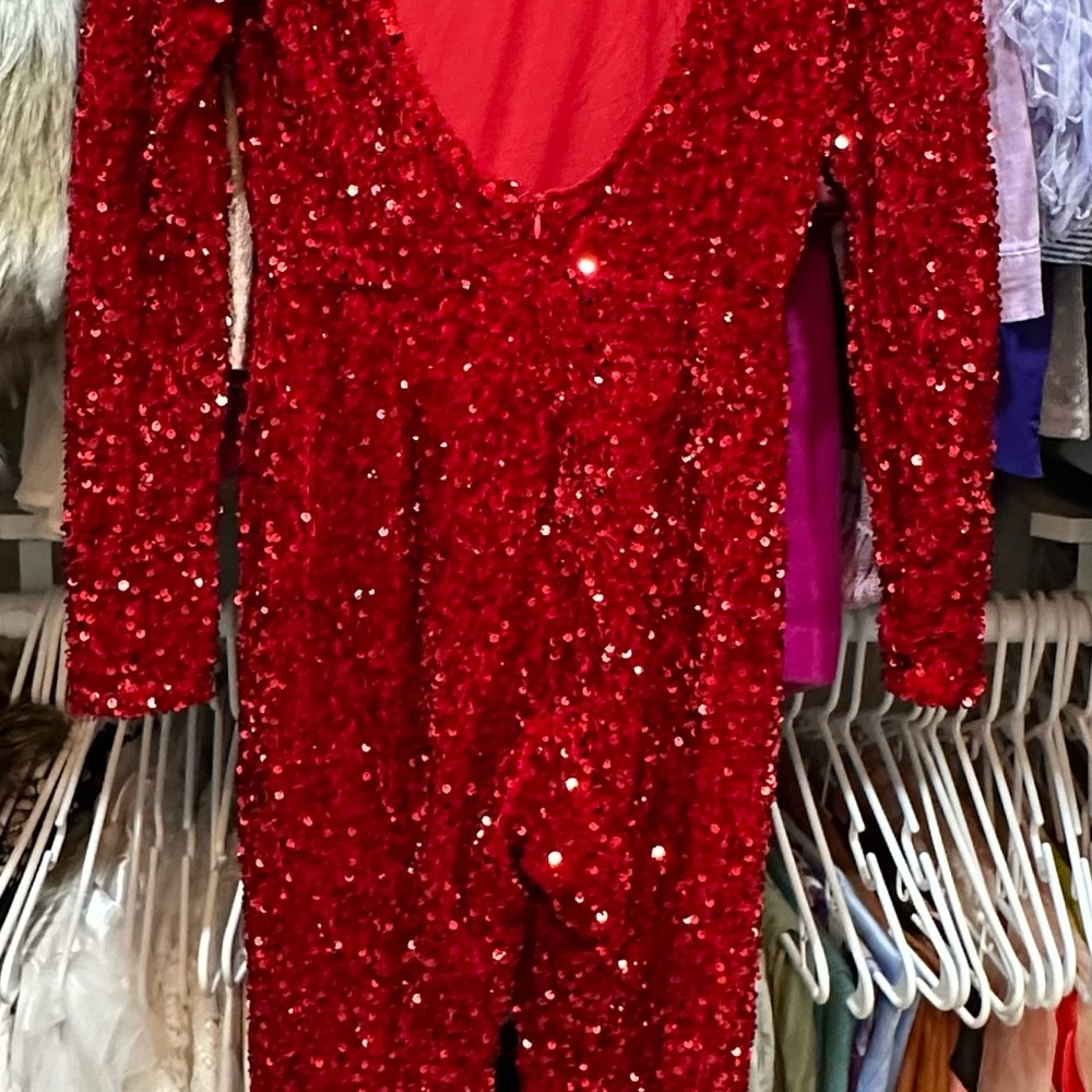 Sexy open back red sequins jumpsuit